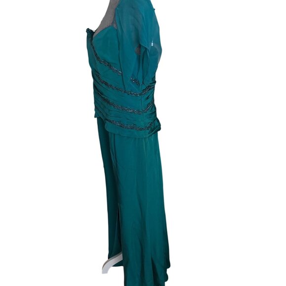 Andreas Fashions Teal Beaded Evening Gown With Sheer Capelet Size M New - Picture 4 of 7